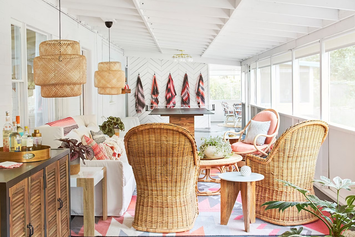 Interior view of boho-inspired vacation rental home in Ojai, California called Hey Good Lookin'.