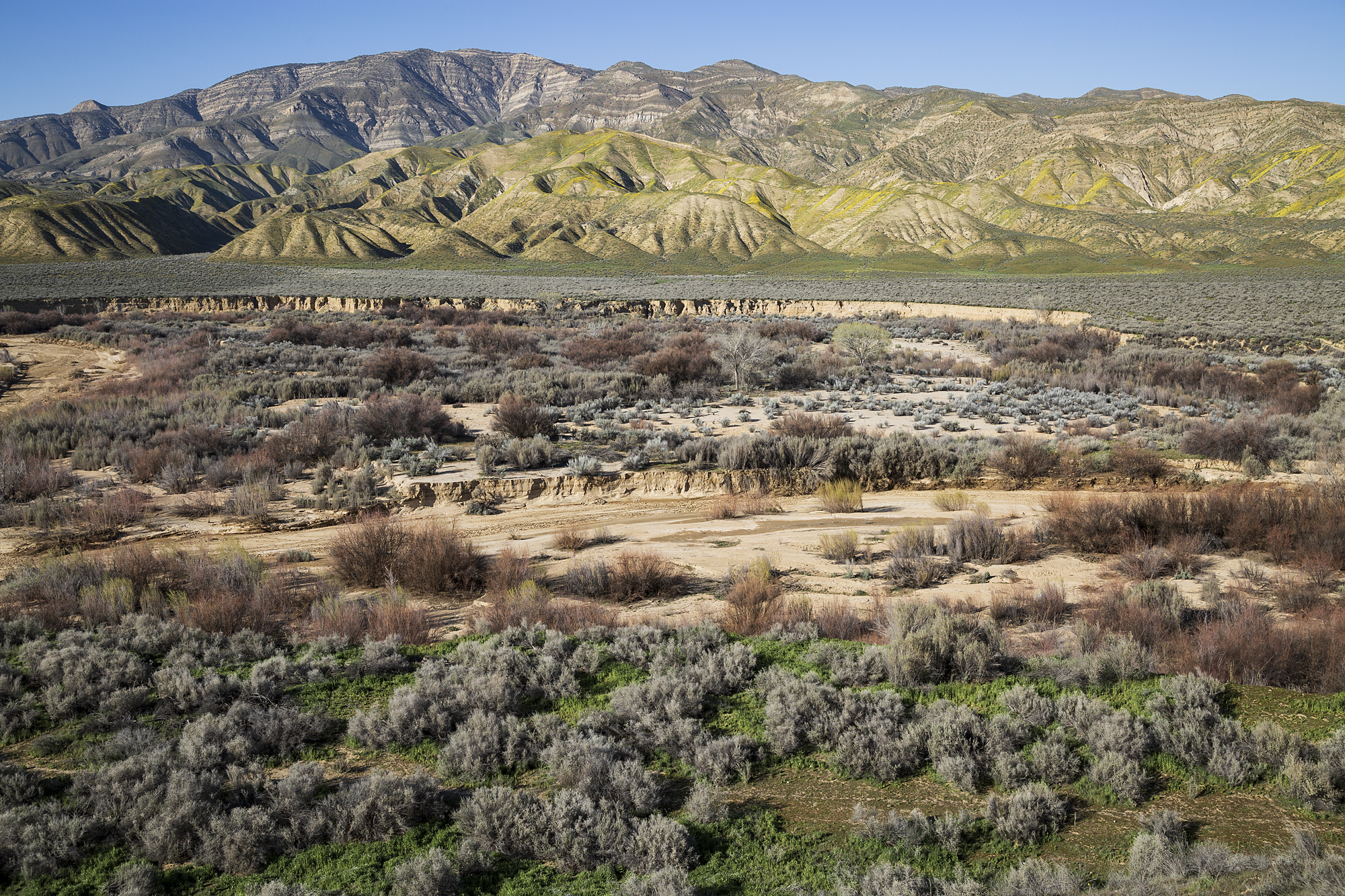 Landscape view of a valley and mountain range in New Cuyama’s rich high desert and ranching landscapes. Photo: Noe Montes.
