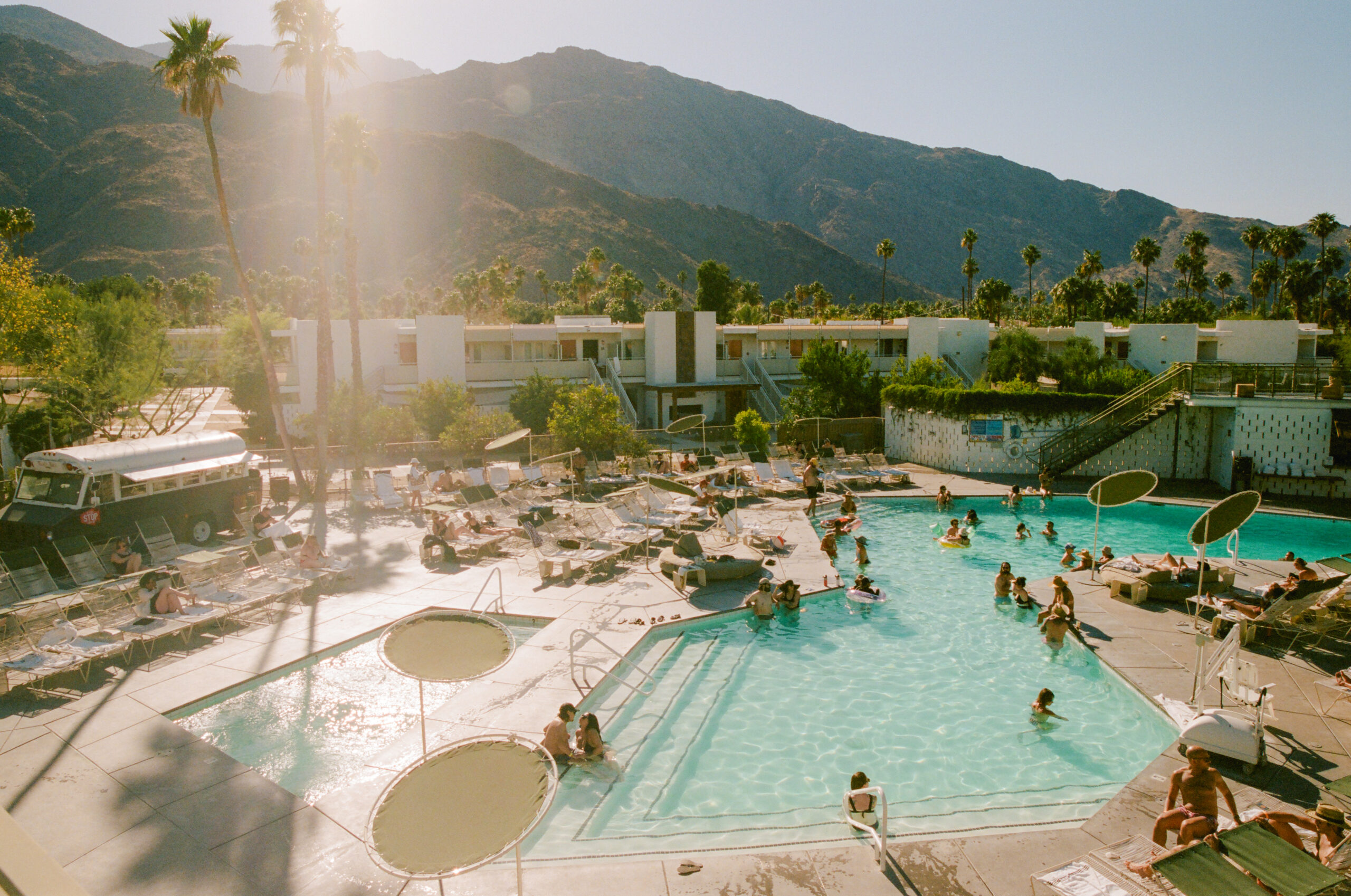 View of the pool at the Ace Hotel in Palm Springs, CA