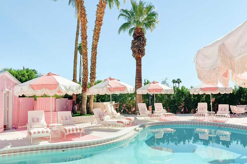 Poolside view of the Trixie Motel in Palm Springs, California.