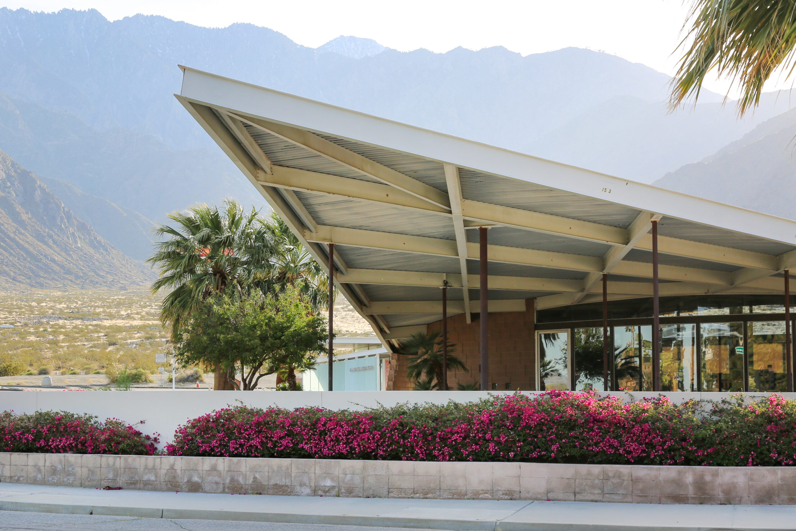 Exterior view of the Palm Springs Visitor Center's iconic triangular roofline.