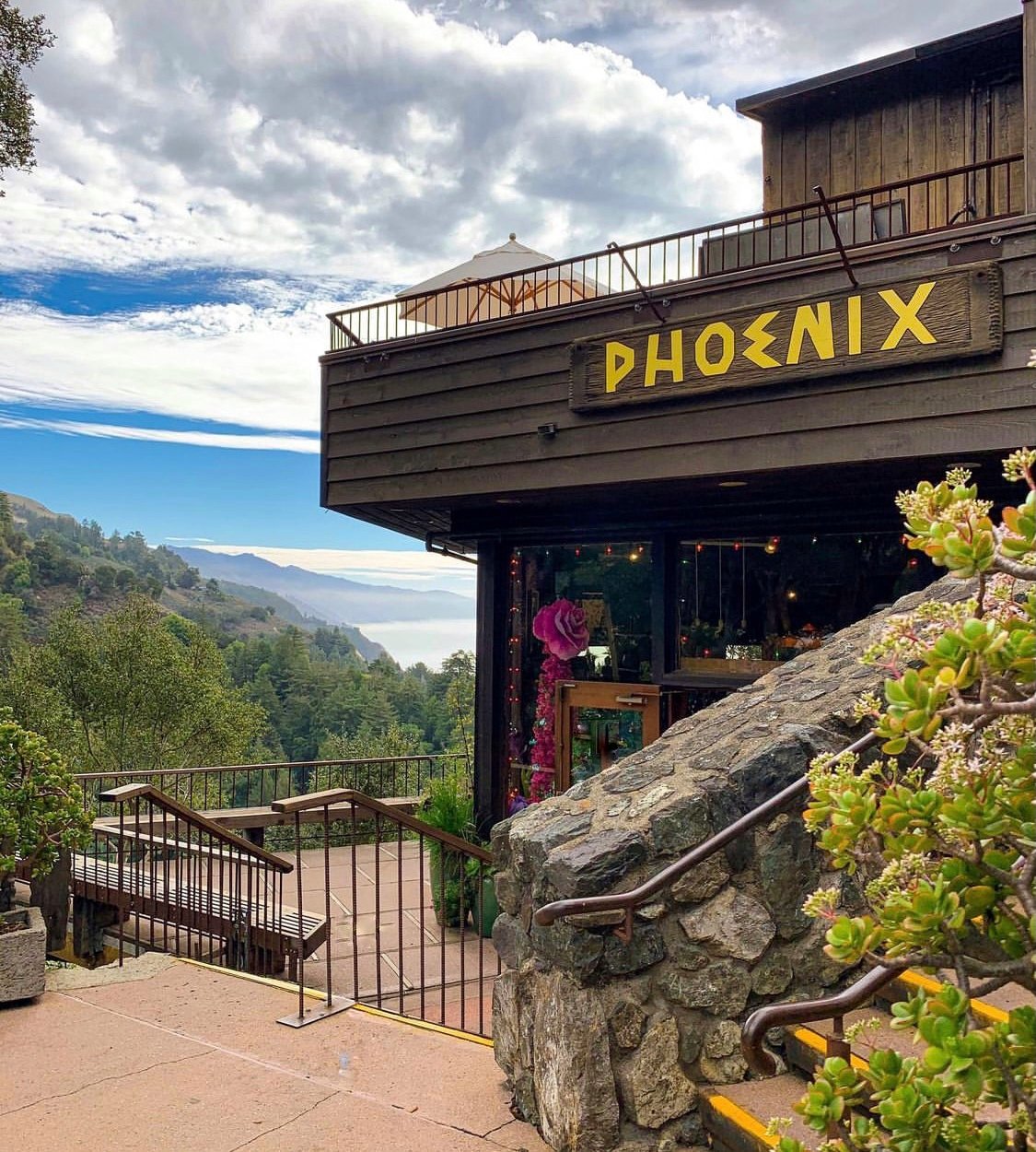 Exterior view of the Phoenix Shop at Nepenthe in Big Sur, California