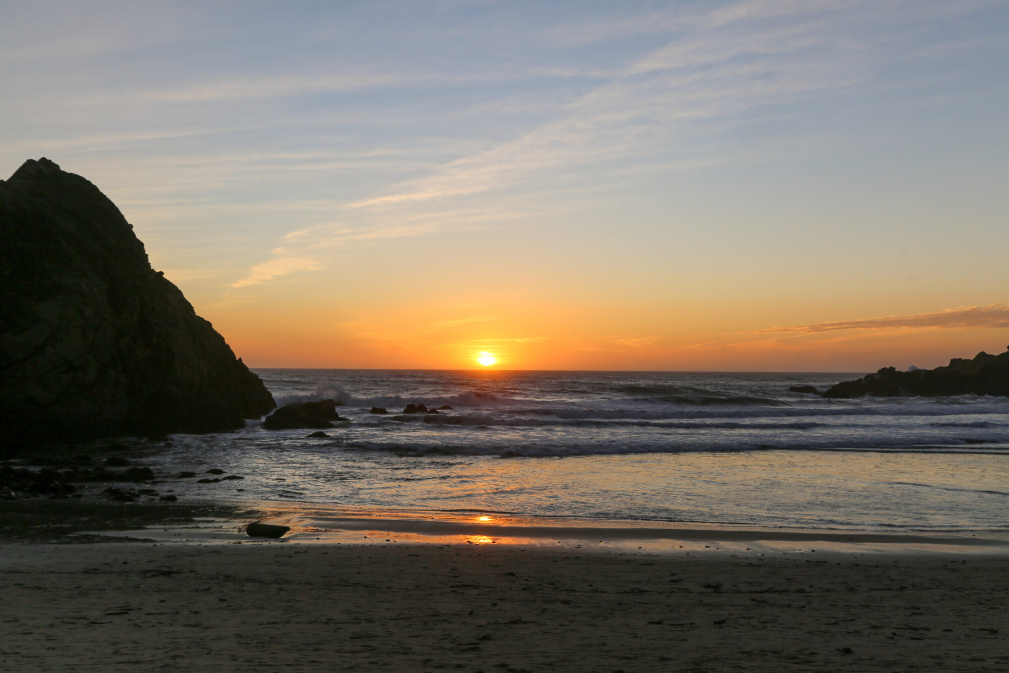 Sunset view of Pfeiffer Beach in Big Sur, California