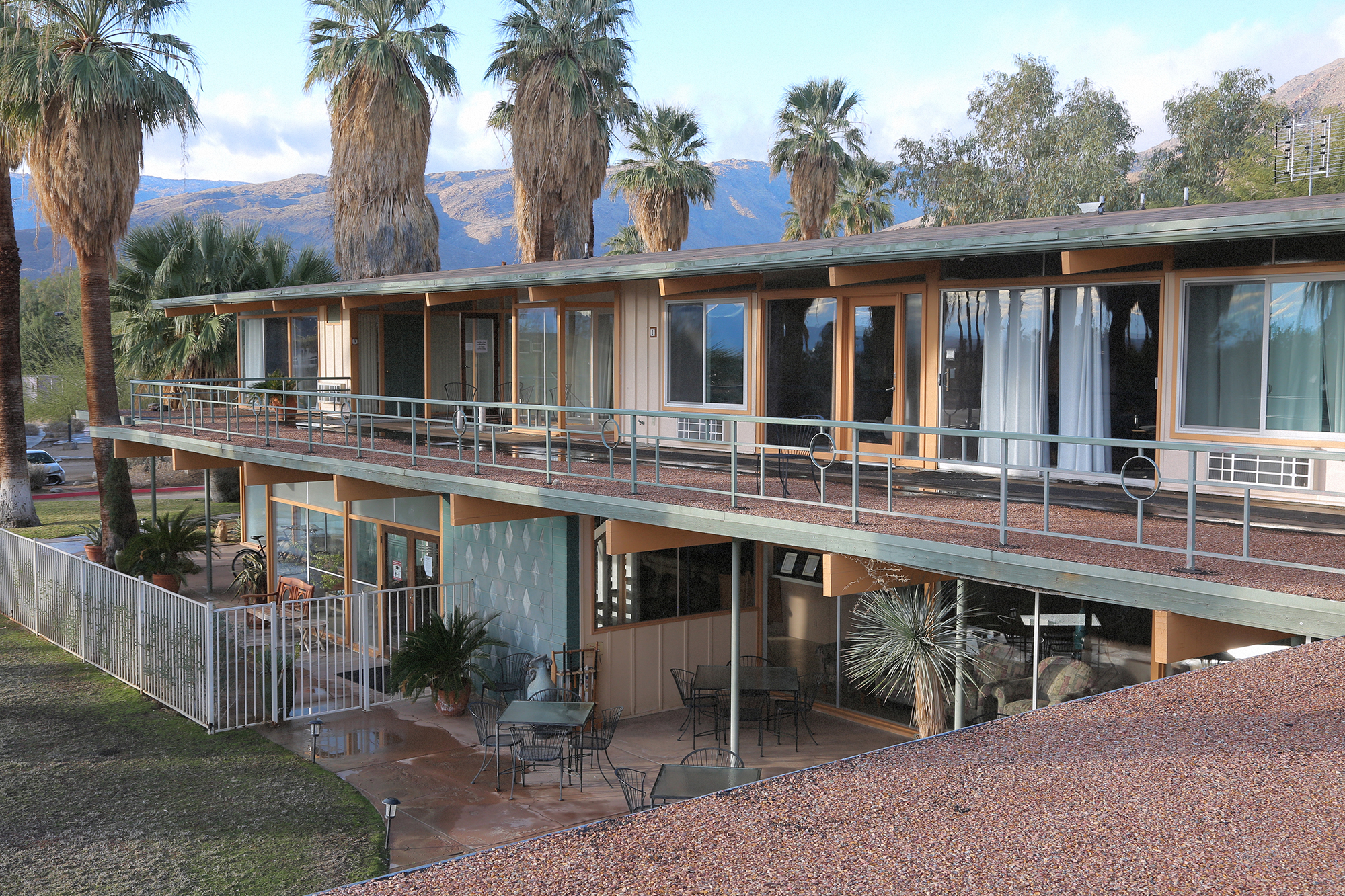 Exterior of the Palms at Indian Head Motel in Borrego Springs, California.