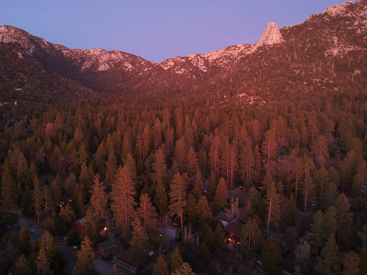 Sunset view overlooking Idyllwild, California with Tahquitz Peak in the background.