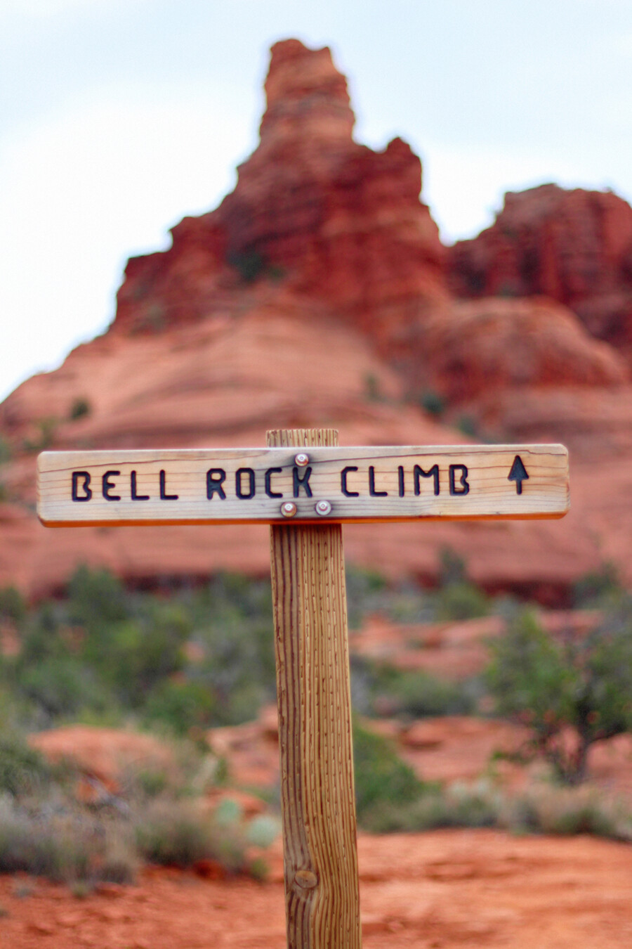 Trail marker for Bell Rock Climb trail in Sedona, Arizona.