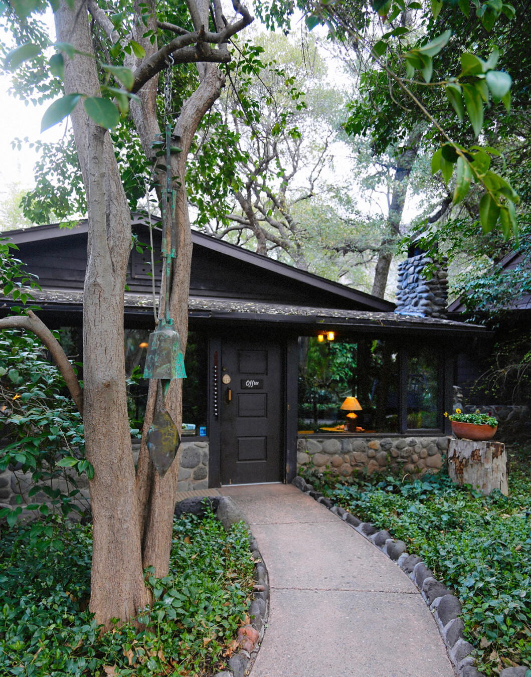 Exterior view of the lobby entrance at the Briar Patch Inn in Sedona, Arizona.