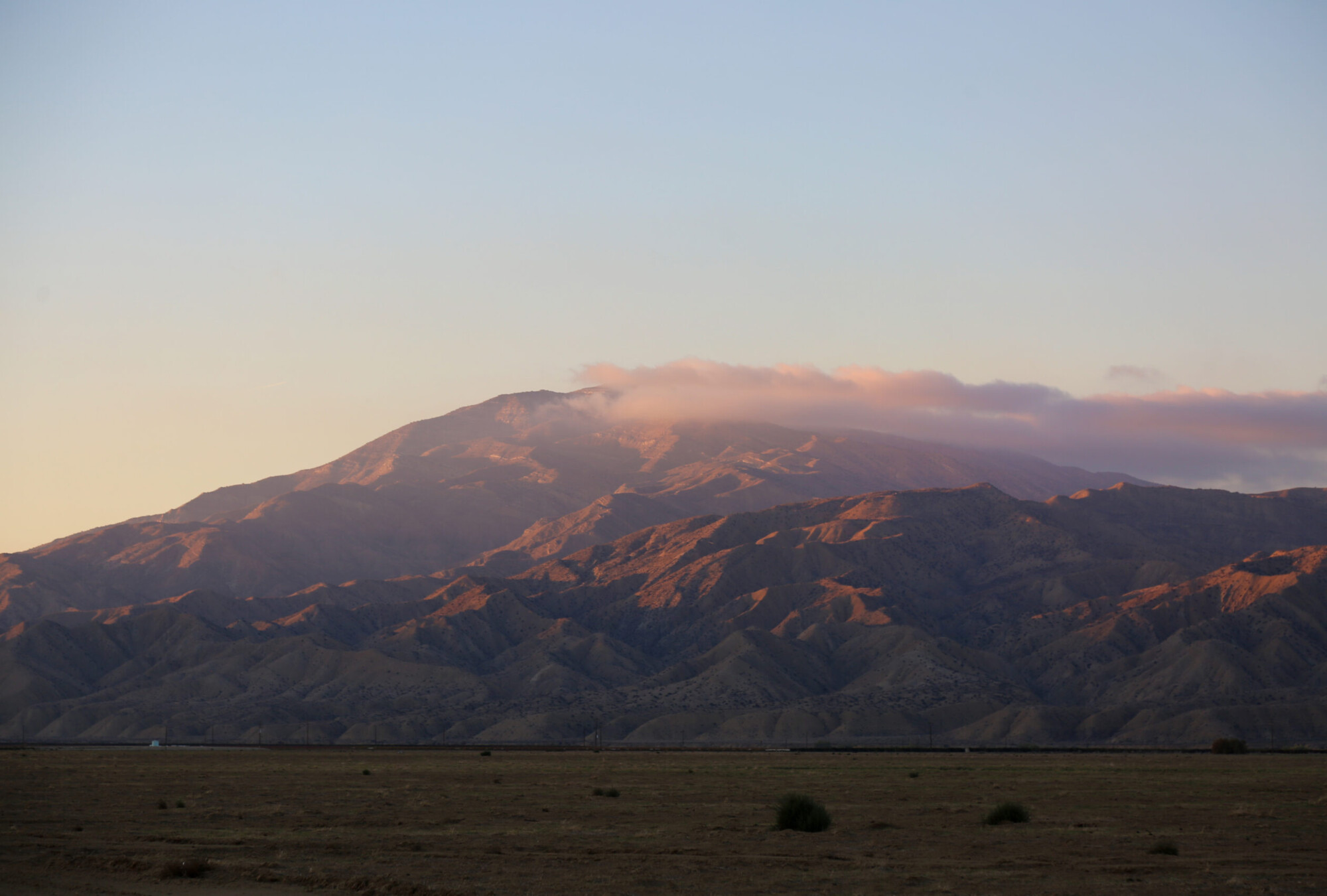 Mountain landscape at sunset in New Cuyama, California.