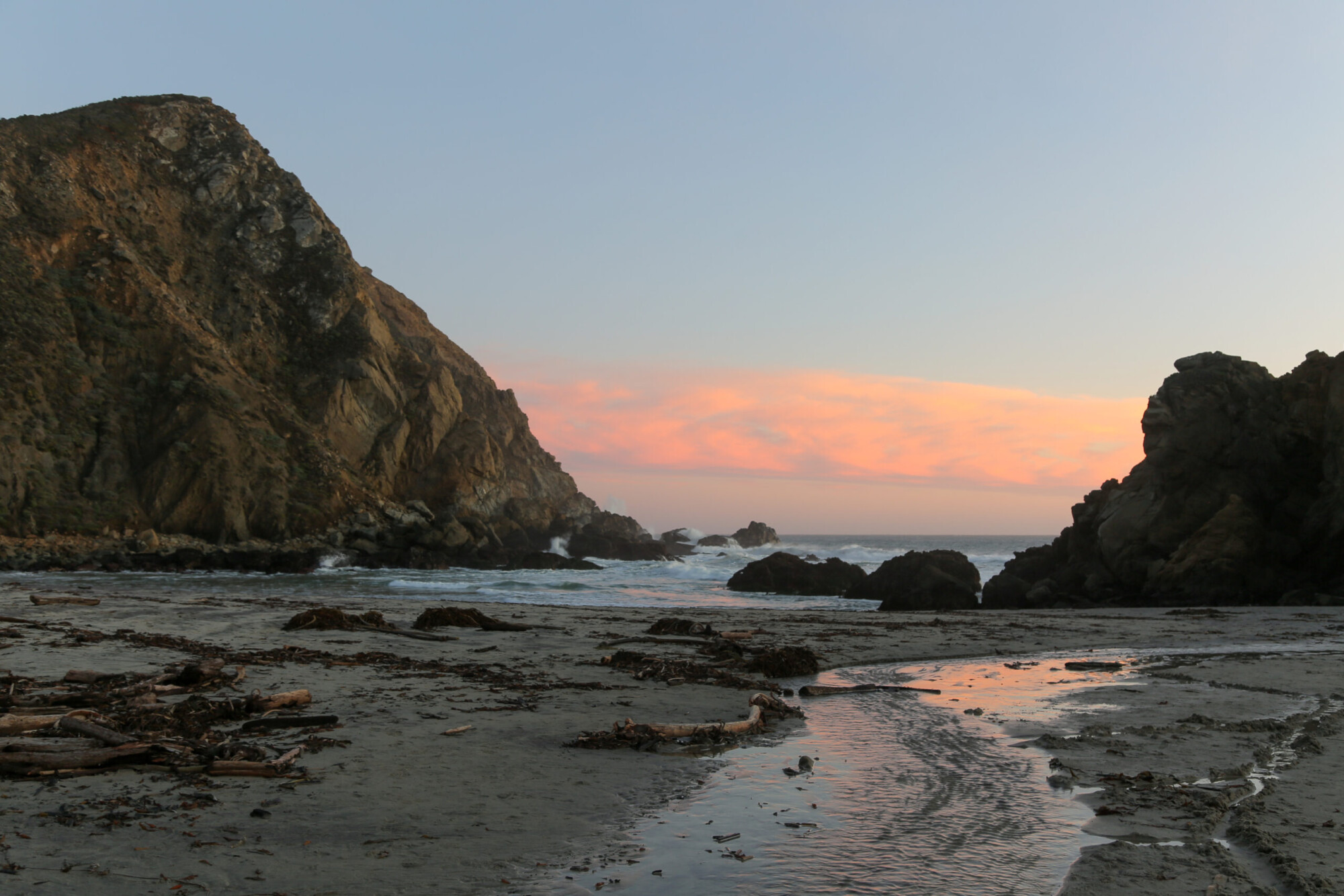 Sunset view of Pfeiffer Beach in Big Sur, California
